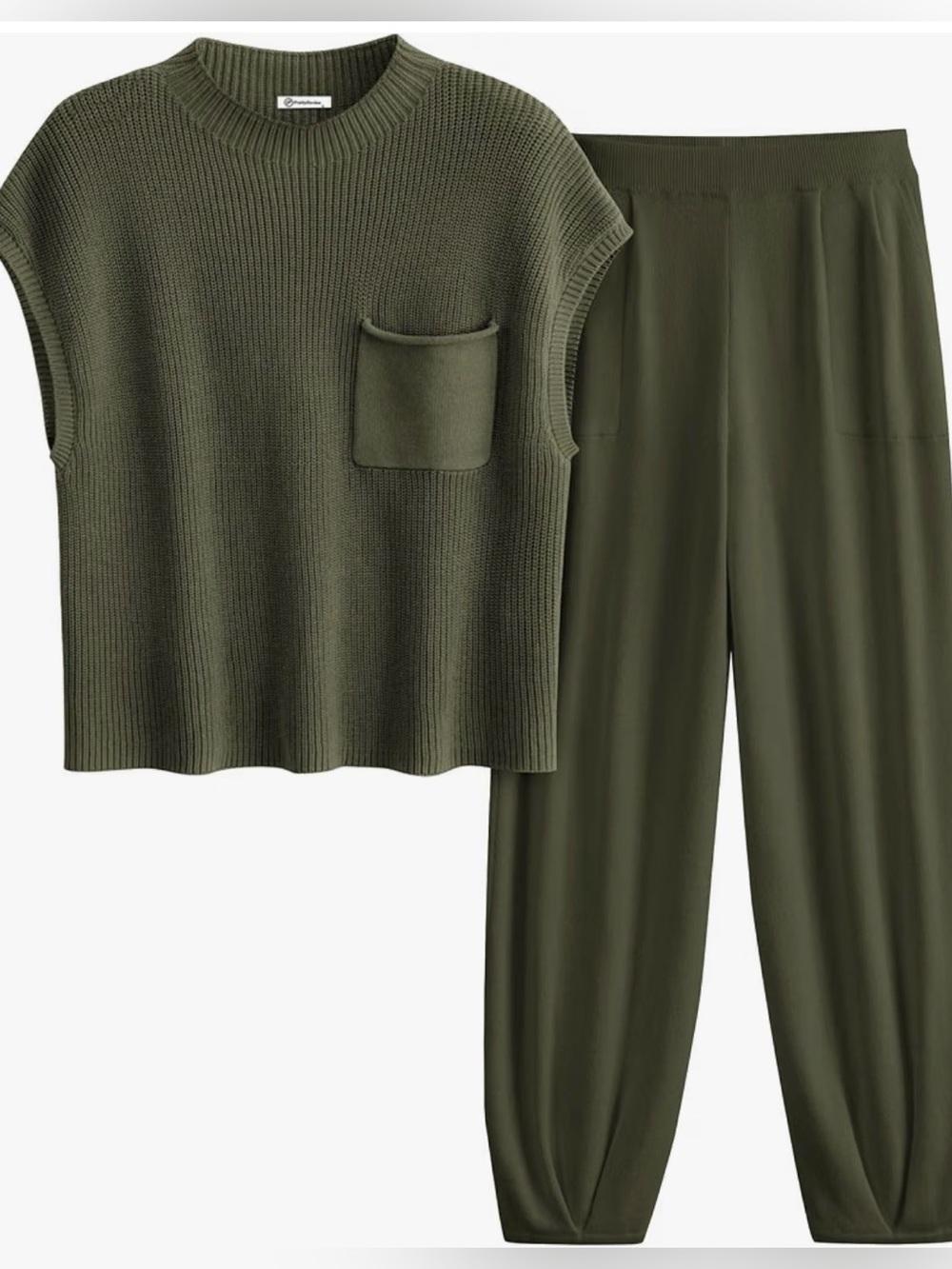 Pretty garden  Olive Knit Sleeveless Top & Jogger Set